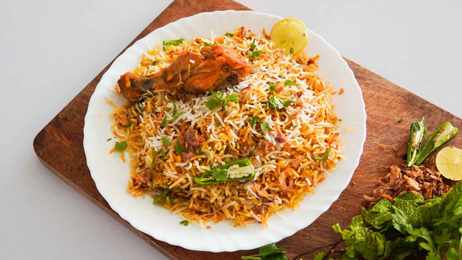 Chicken biryani on a plate